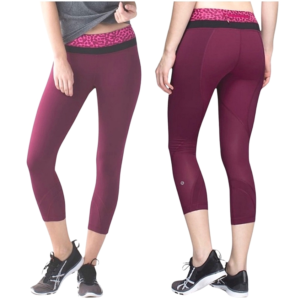 Lululemon Run Inspire Crop II Leggings Magenta Pink Ace Spot Leopard Waistband 6